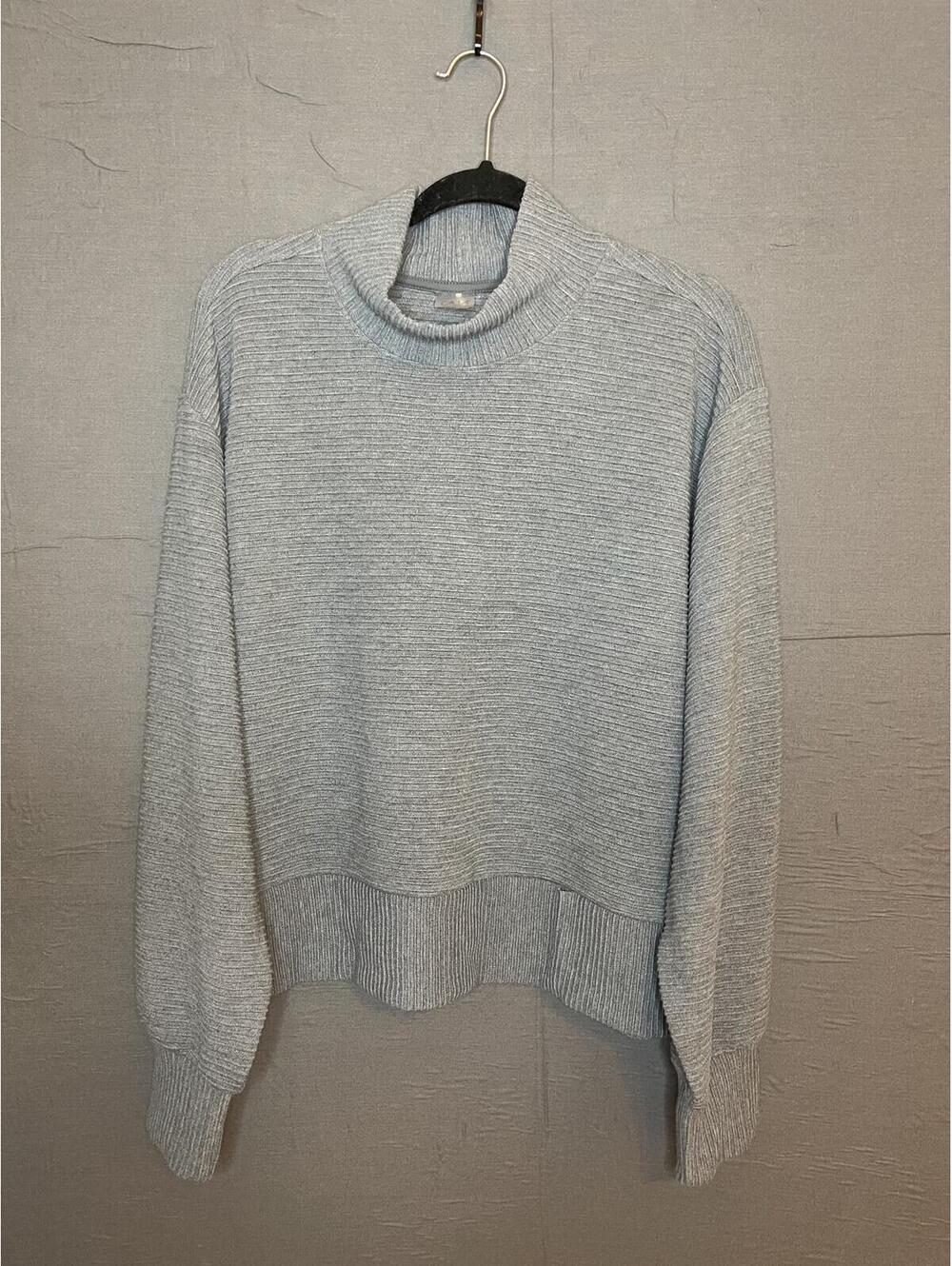 CALIA Women Ribbed Mock Neck Pullover Sweater Gray Size Large
